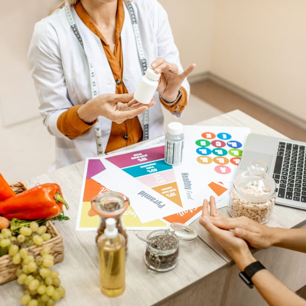 A dietitian consults with a client.